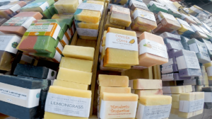 All natural soap in different flavors and colors at Sarah Hardy Farmers Market